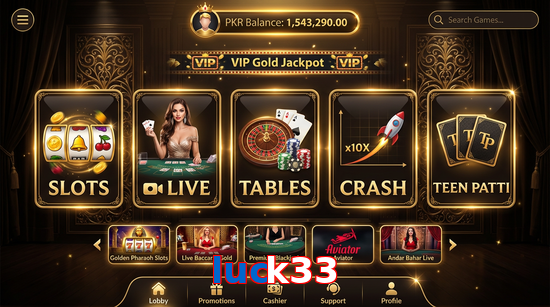 Main screen of Luck33 casino page for PK players