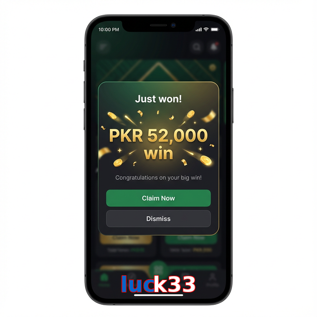 Main screen of Luck33 win page for PK players